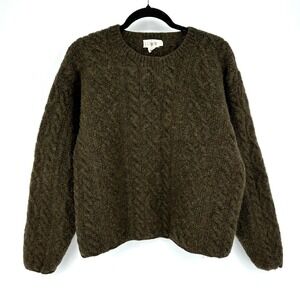 Vntg J. Crew Textured Crewneck Sweater Olive Green 100% Wool Cable Knit Women L